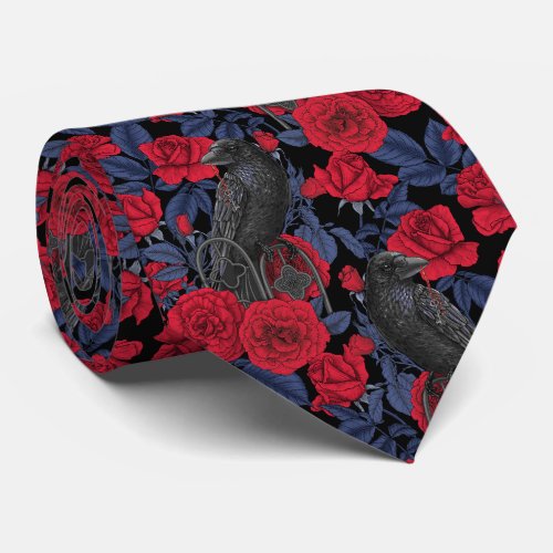 Ravens secret Dark and moody gothic illustration Neck Tie