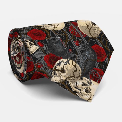 Ravens secret Dark and moody gothic illustration Neck Tie