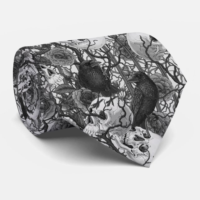 Raven's secret. Dark and moody gothic illustration Neck Tie (Rolled)