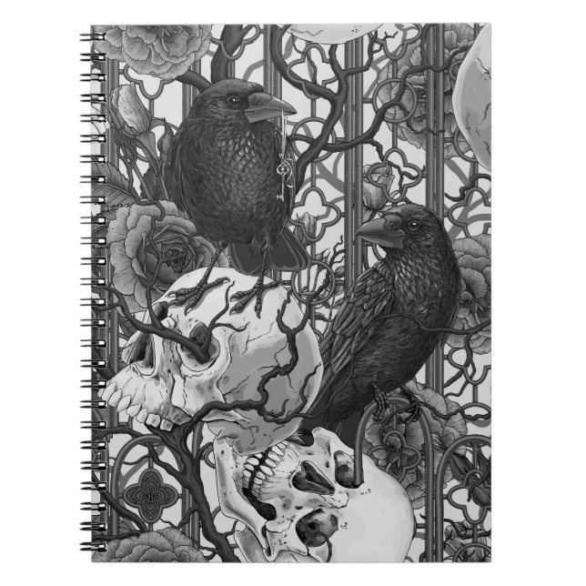 Raven's secret. Dark and moody gothic illustration Notebook (Front)