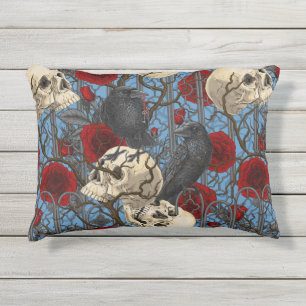 Raven's secret. Dark and moody gothic illustration Outdoor Pillow
