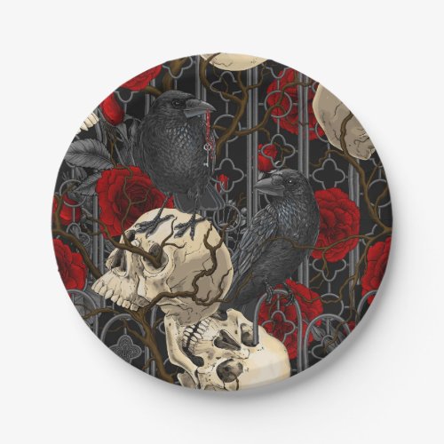 Ravens secret Dark and moody gothic illustration Paper Plates