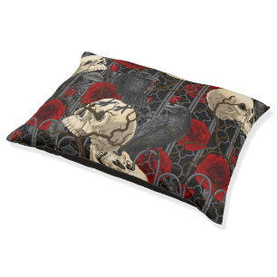 Raven's secret. Dark and moody gothic illustration Pet Bed