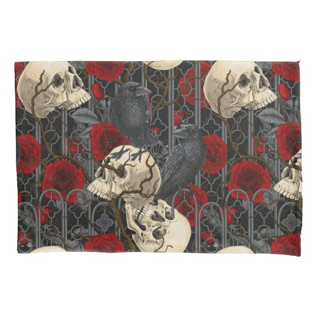 Raven's secret. Dark and moody gothic illustration Pillow Case (Front-Left)