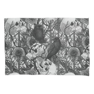 Raven's secret. Dark and moody gothic illustration Pillow Case