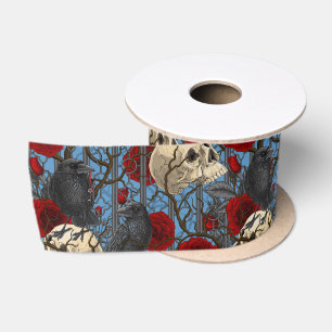 Raven's secret. Dark and moody gothic illustration Satin Ribbon