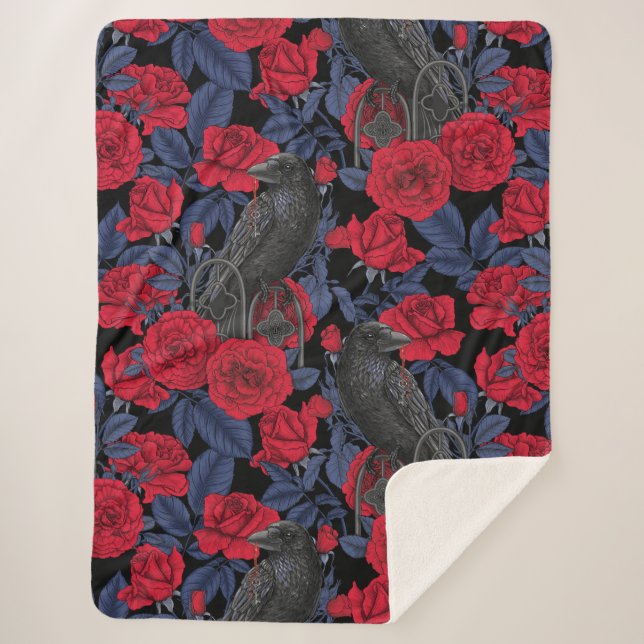 Raven's secret. Dark and moody gothic illustration Sherpa Blanket (Front)