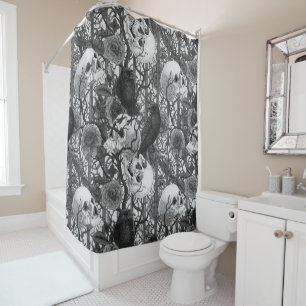 Raven's secret. Dark and moody gothic illustration Shower Curtain