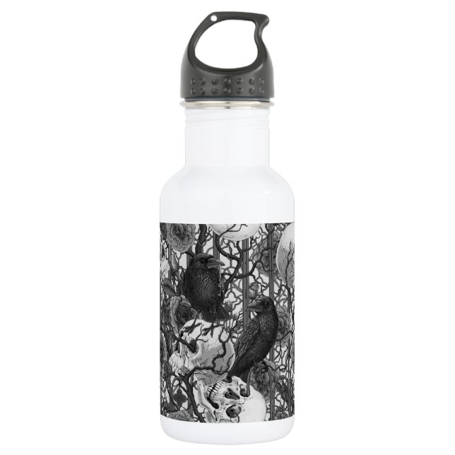 Raven's secret. Dark and moody gothic illustration Stainless Steel Water Bottle (Front)