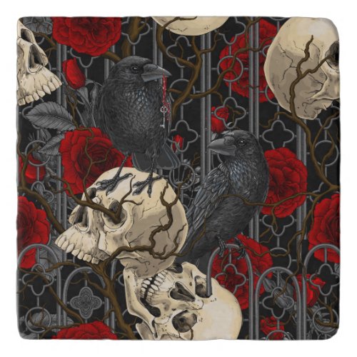 Ravens secret Dark and moody gothic illustration Trivet