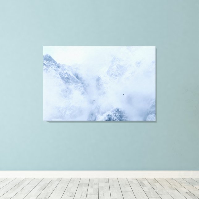 Ravens, snowy mountains and clouds canvas print (Insitu(Wood Floor))