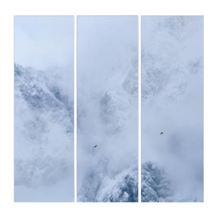 Ravens, snowy mountains and clouds triptych