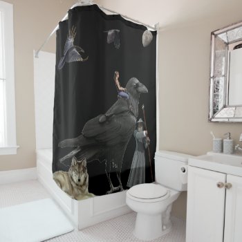Ravens With Figures Shower Curtain by Strangeart2015 at Zazzle