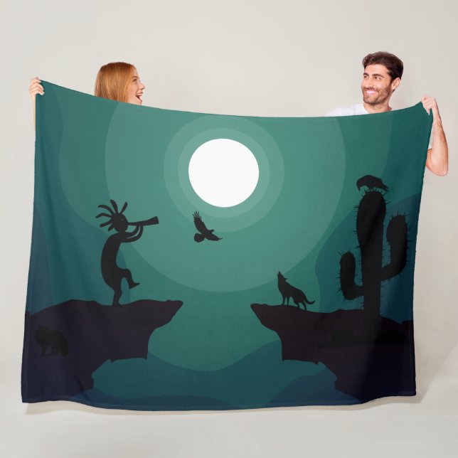 Ravens Wolves Animals Kokopelli Southwest Fleece Blanket (In Situ)