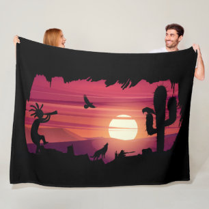 Ravens Wolves Animals Kokopelli Southwest Fleece Blanket