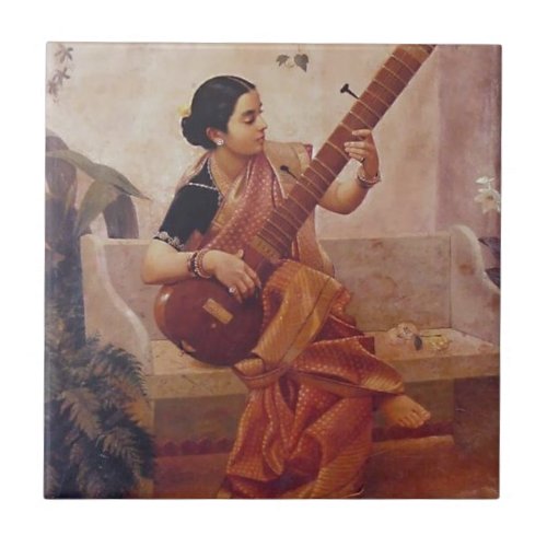 Ravi Varma Paintings_Lady With the sitarThis Tile