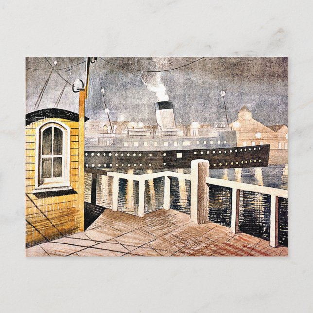 Ravilious - Channel Steamer Leaving Harbor Postcard (Front)