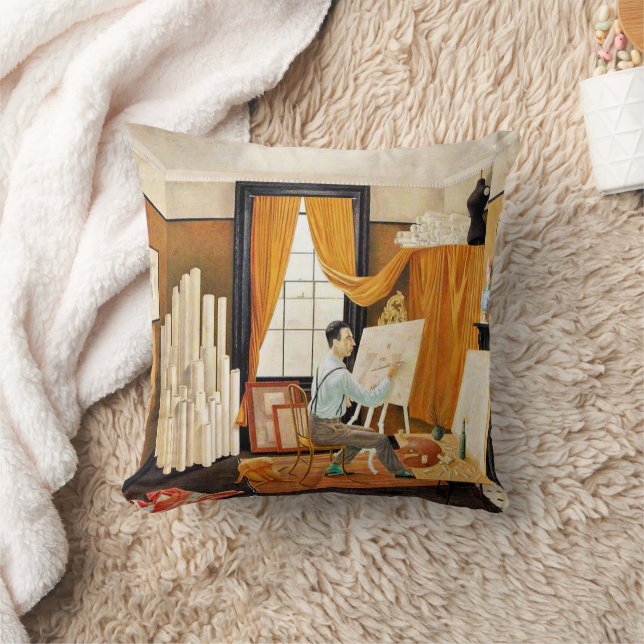 Ravilious - Edward Bawden Working in His Studio Throw Pillow (Blanket)