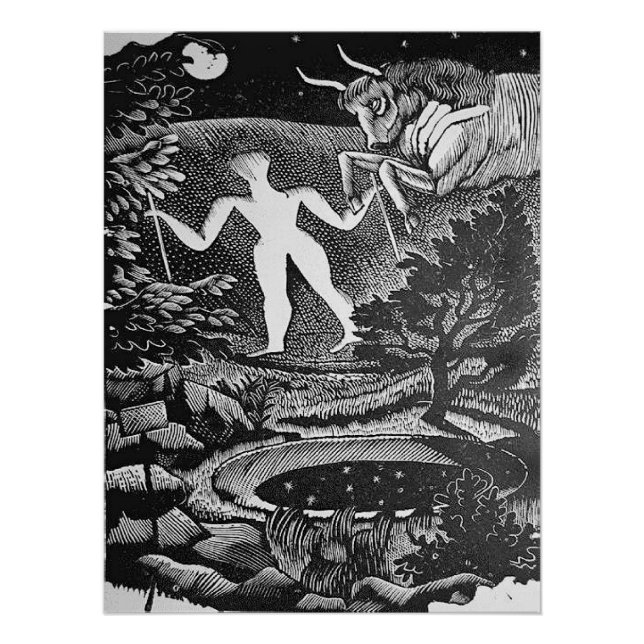 Ravilious - May, Woodcut of Long Man Wilmington, Poster (Front)