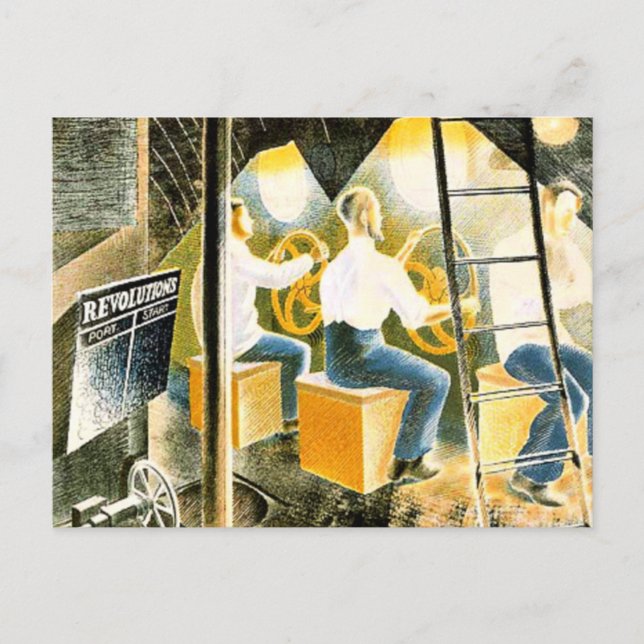 Ravilious - Men Operating Submarine Controls Postcard (Front)