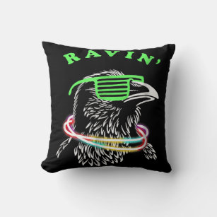 Ravin Raven  - Rave Party Neon Bird Fun Tee Throw Pillow