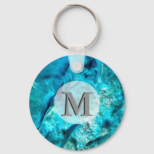 Raw And Rough Turquoise Texture Monogram Keychain
