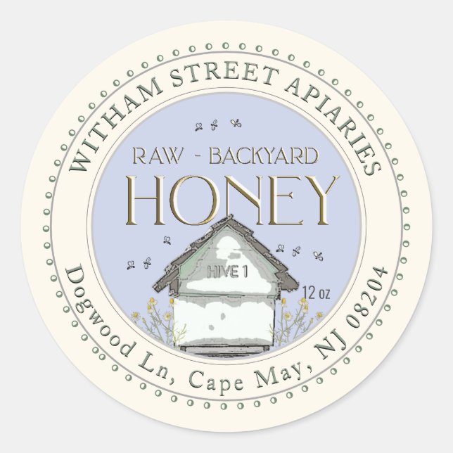 Raw Backyard Honey Hives with Bees Label  (Front)
