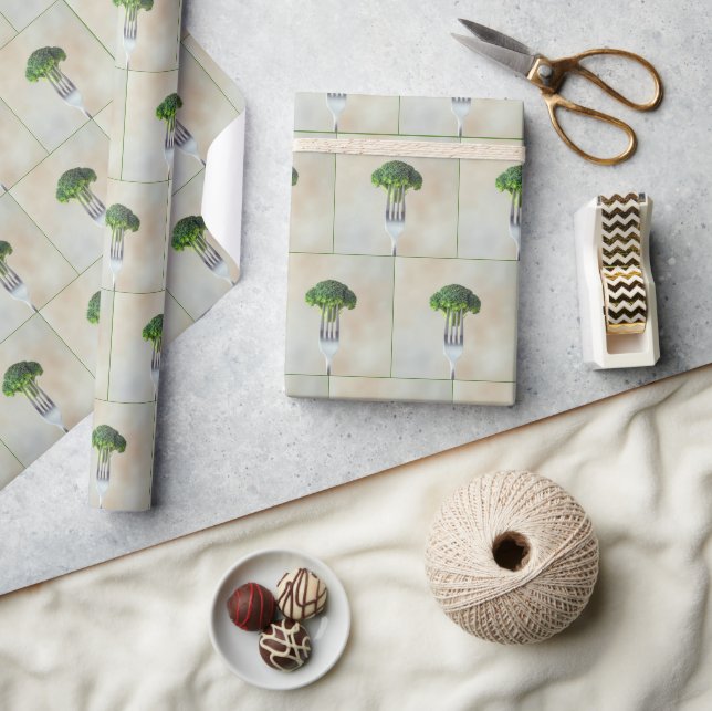 Raw Broccoli Floret On a Fork Wrapping Paper (Crafts)