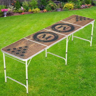 Raw Cedar Wood Family Monogram & Name Beer Pong Table