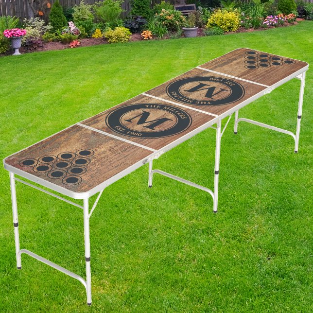 Raw Cedar Wood Family Monogram & Name Beer Pong Table (Creator Uploaded)