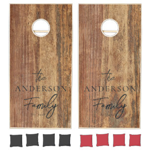 Raw Cedar Wood Hand Written Family Name Cornhole Set