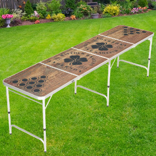 Raw Cedar Wood Irish Lucky Clover Wedding Crest Beer Pong Table