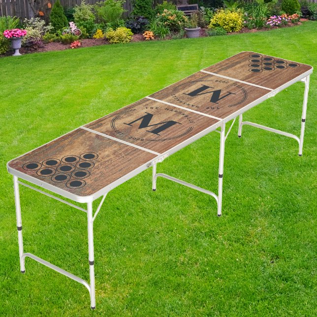 Raw Cedar Wood Modern Circle Monogram Beer Pong Table (Creator Uploaded)