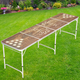 Raw Cedar Wood Modern Leaf Wedding Monogram CR Beer Pong Table