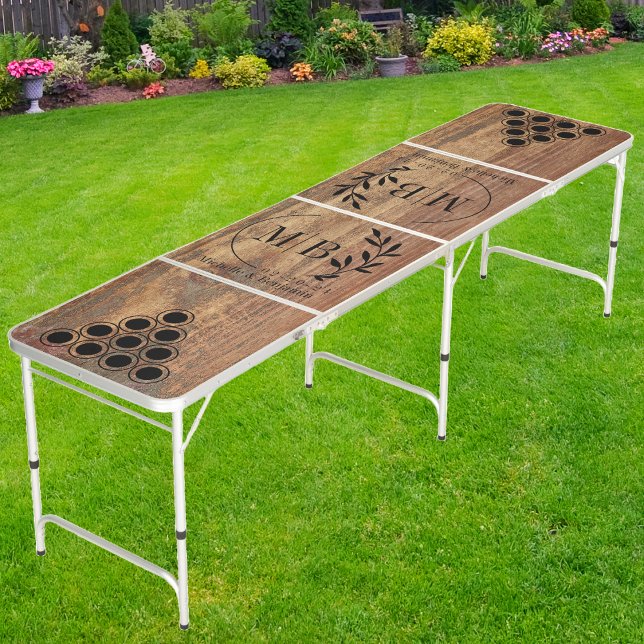Raw Cedar Wood Modern Leaf Wedding Monogram DK Beer Pong Table (Creator Uploaded)