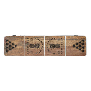 Raw Cedar Wood Tropical Pineapple Wedding Crest Beer Pong Table