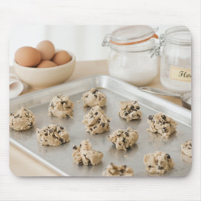 Raw cookies on baking tray mouse pad (Front)