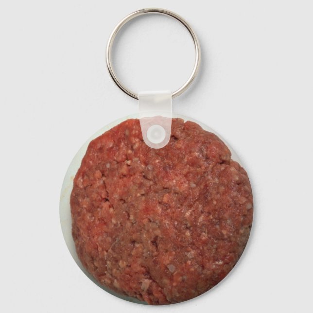 Raw hamburger patty keychain (Front)