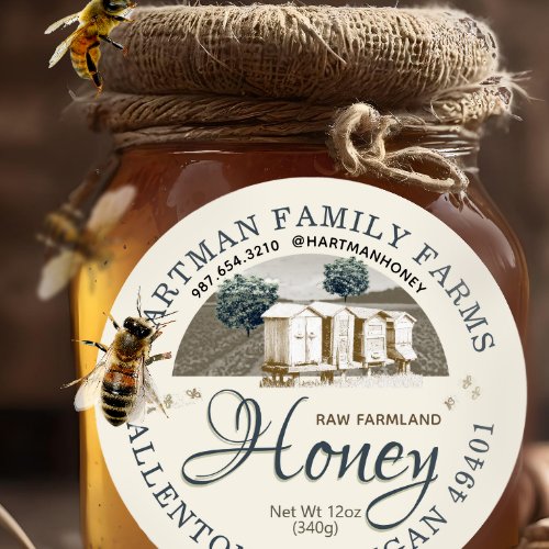 Raw Honey Hives Bees Farmland Product Label 