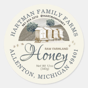 Raw Honey Hives Bees Farmland Product Label 