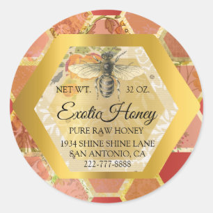 Raw Honey Jar Honeybee Honeycomb Apiary Gold VIP Classic Round Sticker