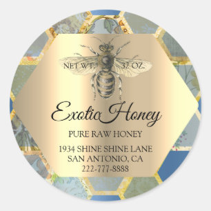 Raw Honey Jar Honeybee Honeycomb Bee Apiary Blue Classic Round Sticker