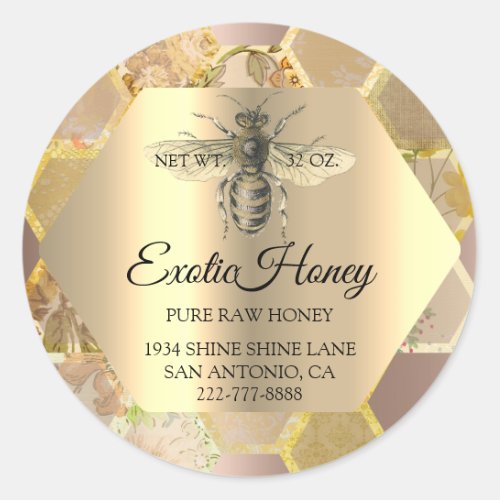 Raw Honey Jar Honeybee Honeycomb Bee Apiary Blush Classic Round Sticker