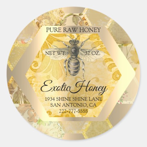 Raw Honey Jar Honeybee Honeycomb Bee Apiary Classic Round Sticker