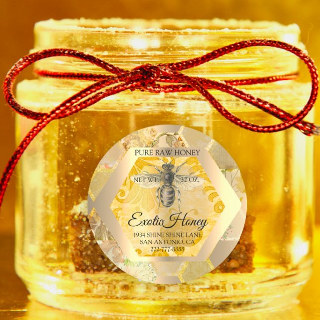 Raw Honey Jar Honeybee Honeycomb Bee Apiary Classic Round Sticker (Raw Honey Jar Honeybee Honeycomb Bee Apiary Classic Round Sticker)
