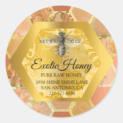 Raw Honey Jar Honeybee Honeycomb Bee Apiary Classy Classic Round Sticker
