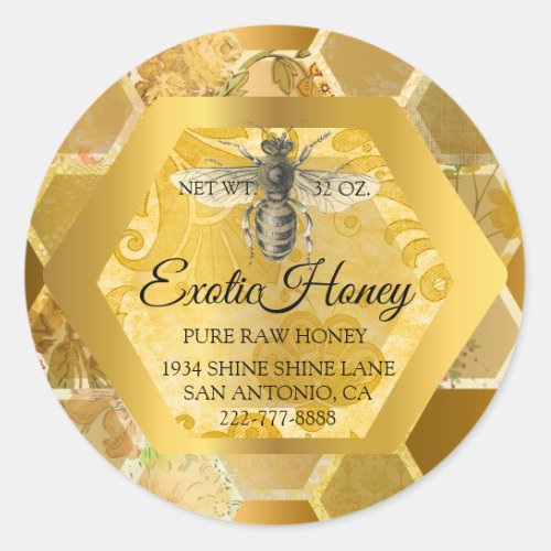 Raw Honey Jar Honeybee Honeycomb Bee Apiary Floral Classic Round Sticker