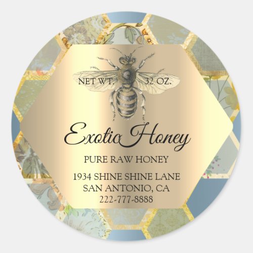 Raw Honey Jar Honeybee Honeycomb Bee Apiary Gold 1 Classic Round Sticker