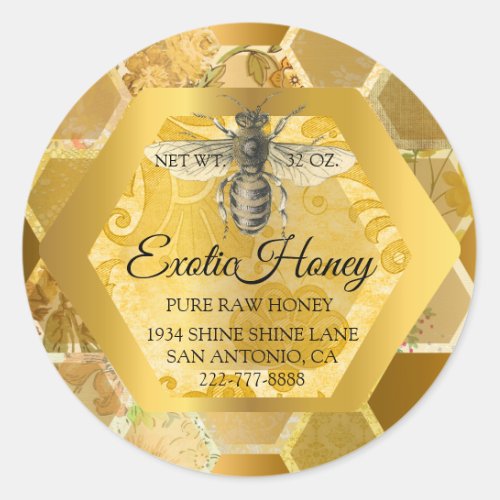 Raw Honey Jar Honeybee Honeycomb Bee Apiary Gold Classic Round Sticker