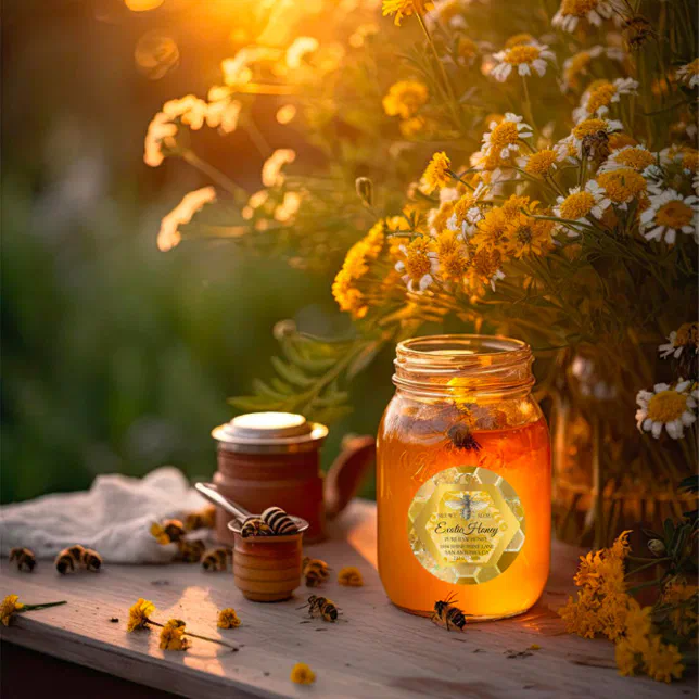 Raw Honey Jar Honeybee Honeycomb Bee Apiary Golden Classic Round ...